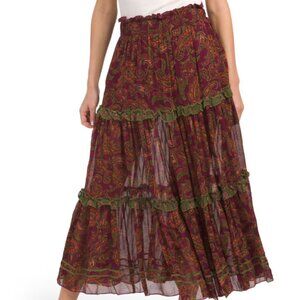NEW MISS JUNE Jupe Longue Long Skirt in Burgundy viscose/rayon/cotton 663mn